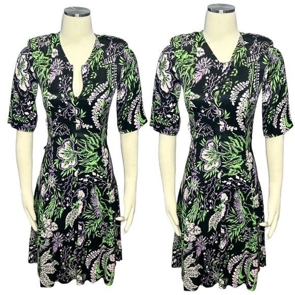 RODEBJER Kandy Vegetal Floral Print V-Neck Zipper Bodice Mini Dress NEW Size XS - Picture 7 of 12